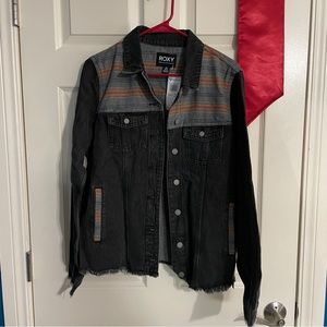 ROXY black and serape Denim Jean Jacket